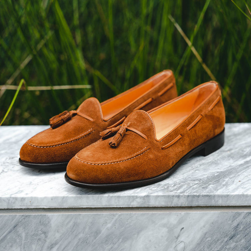 16-583-TAB FRANCO Suede Calfskin Tassel Loafer, Tobacco