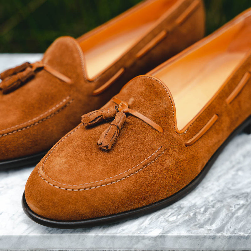 16-583-TAB FRANCO Suede Calfskin Tassel Loafer, Tobacco