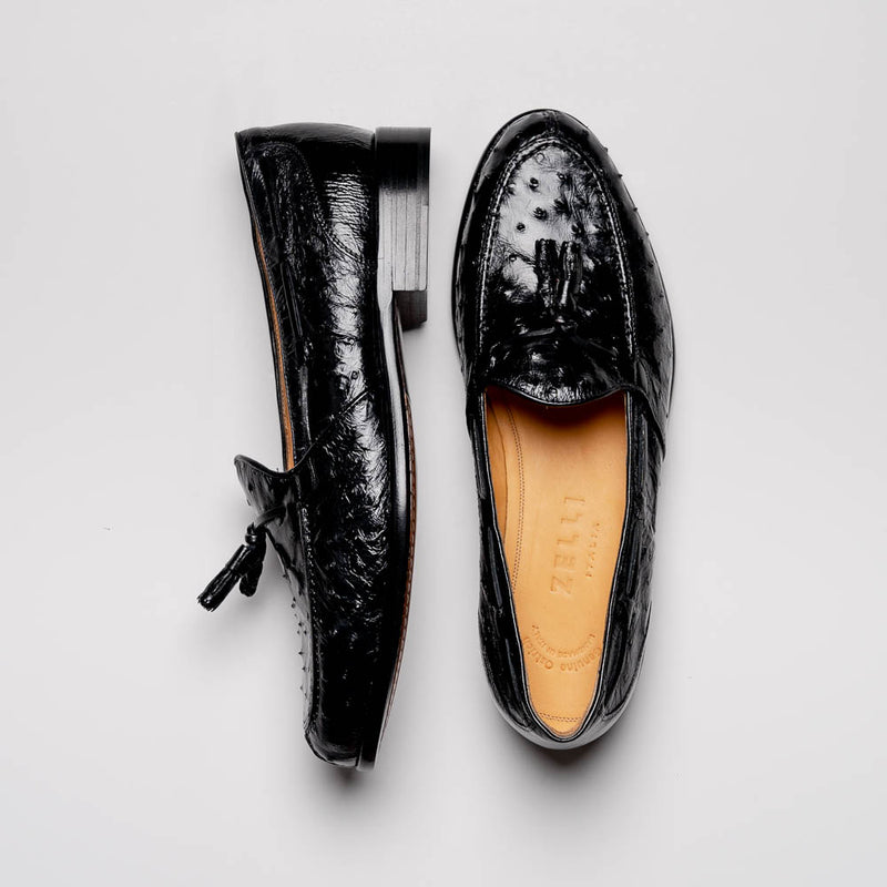 13-581-BLK FRANCO Ostrich Tassel Loafer, Black