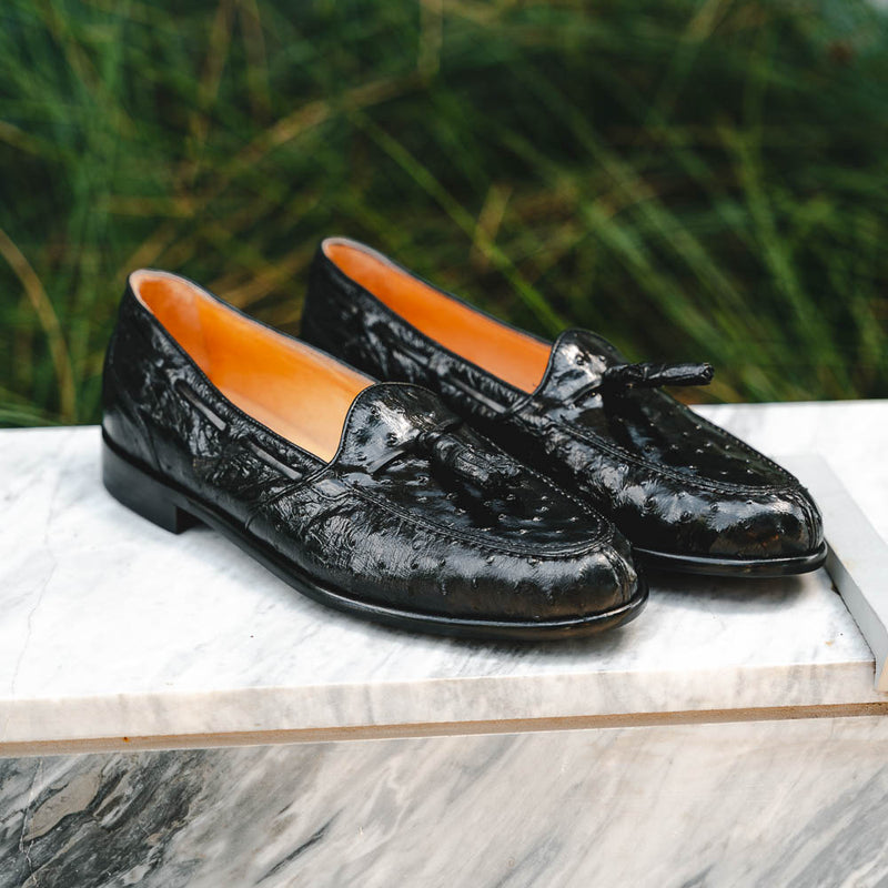 13-581-BLK FRANCO Ostrich Tassel Loafer, Black