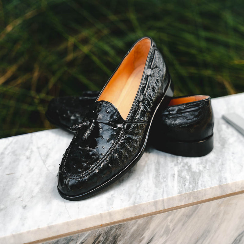 13-581-BLK FRANCO Ostrich Tassel Loafer, Black