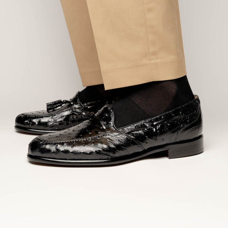 13-581-BLK FRANCO Ostrich Tassel Loafer, Black