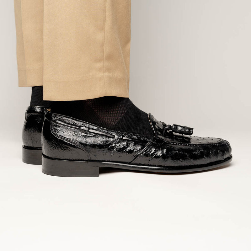 13-581-BLK FRANCO Ostrich Tassel Loafer, Black