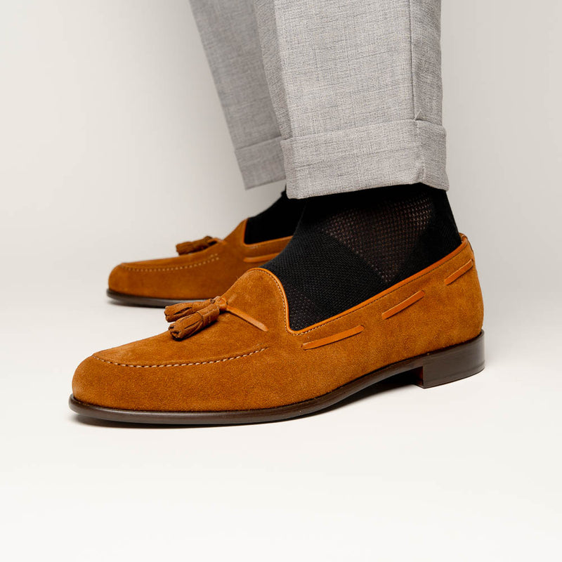 16-583-TAB FRANCO Suede Calfskin Tassel Loafer, Tobacco