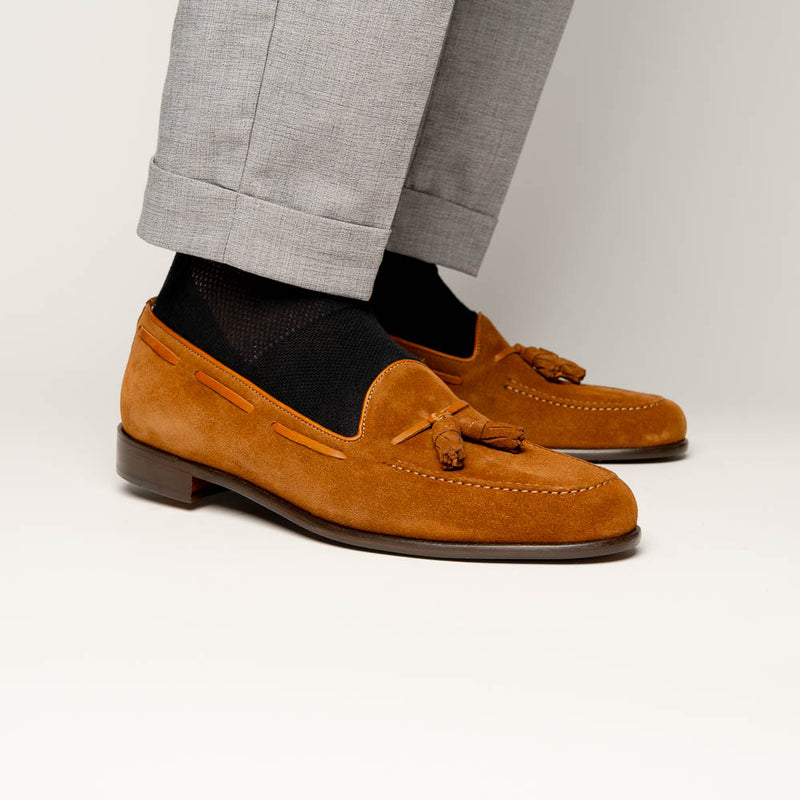 16-583-TAB FRANCO Suede Calfskin Tassel Loafer, Tobacco