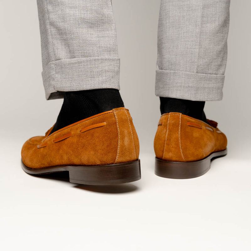 16-583-TAB FRANCO Suede Calfskin Tassel Loafer, Tobacco