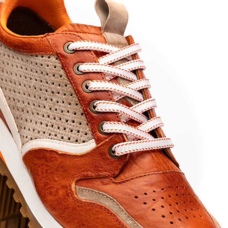 65-224-ONG MATTEO Italian Calf and Suede Perforated Sneakers, Burnt Orange