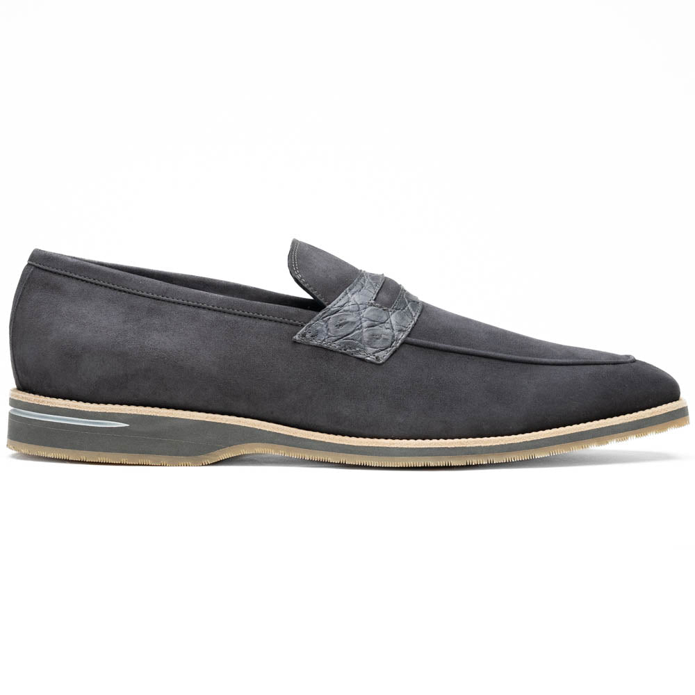 11-035-GRY MEO 3 Sueded Goatskin Penny Loafer, Grey