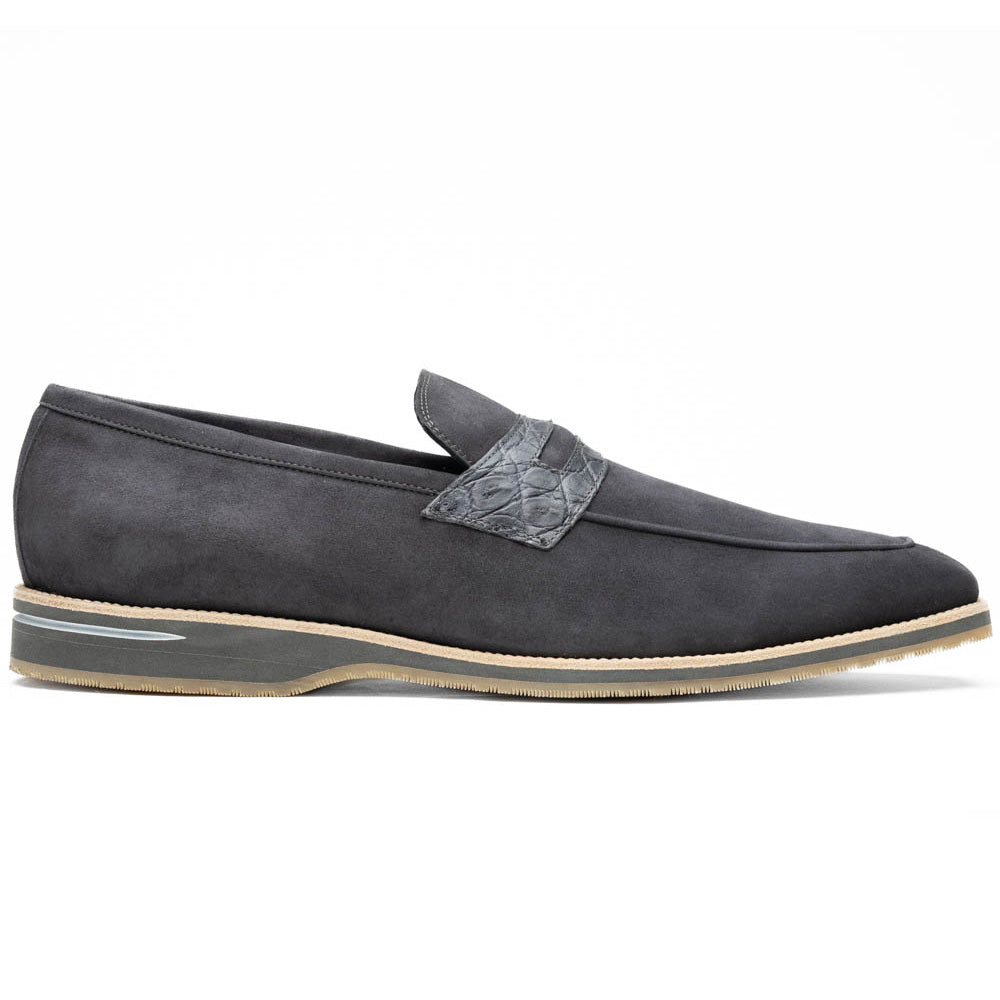 11-035-GRY MEO 3 Sueded Goatskin Penny Loafer, Grey