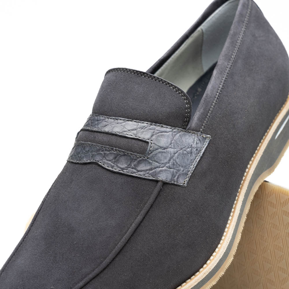 11-035-GRY MEO 3 Sueded Goatskin Penny Loafer, Grey