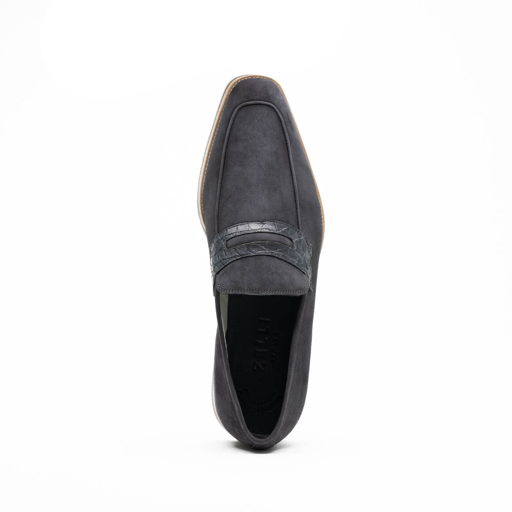 11-035-GRY MEO 3 Sueded Goatskin Penny Loafer, Grey