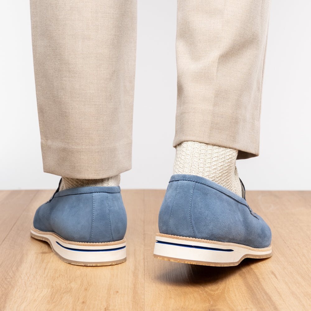11-020-BLU MEO 3 Sueded Goatskin Penny Loafer, Water Blue