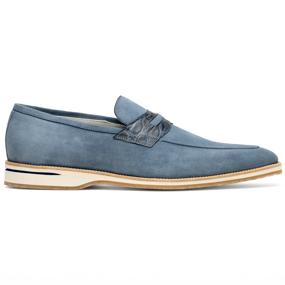 11-020-BLU MEO 3 Sueded Goatskin Penny Loafer, Water Blue
