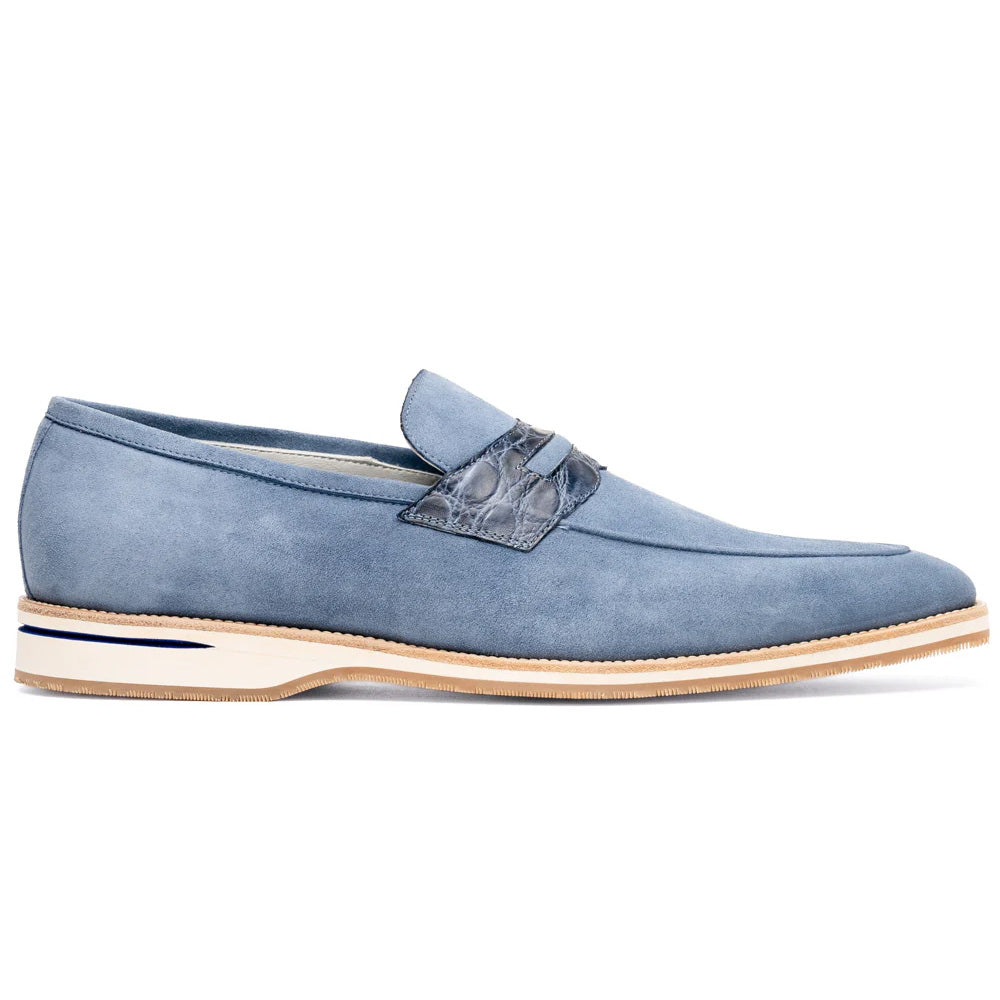 11-020-BLU MEO 3 Sueded Goatskin Penny Loafer, Water Blue