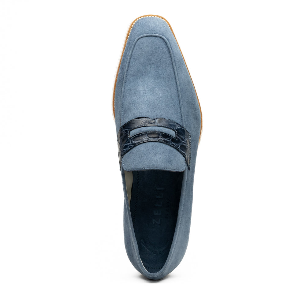 11-020-BLU MEO 3 Sueded Goatskin Penny Loafer, Water Blue