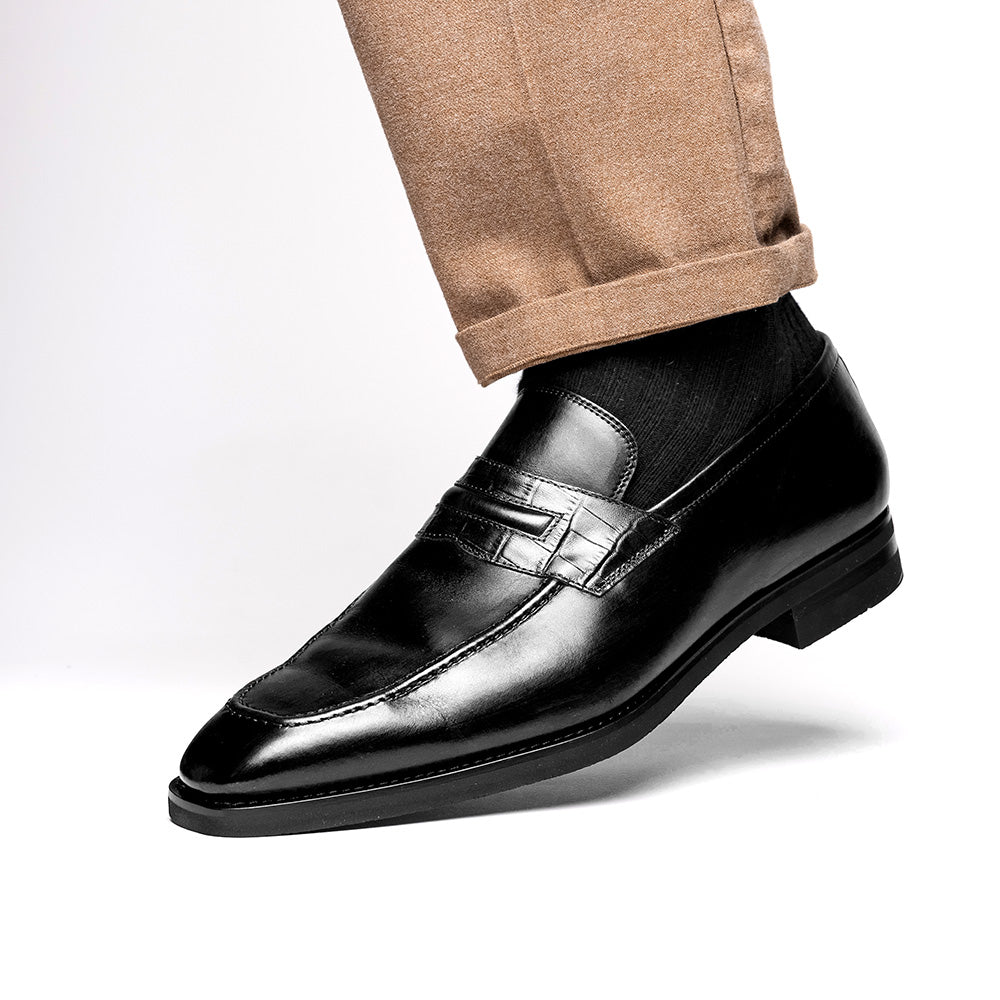 15-703-BLK MEO Hand Burnished Loafers Black