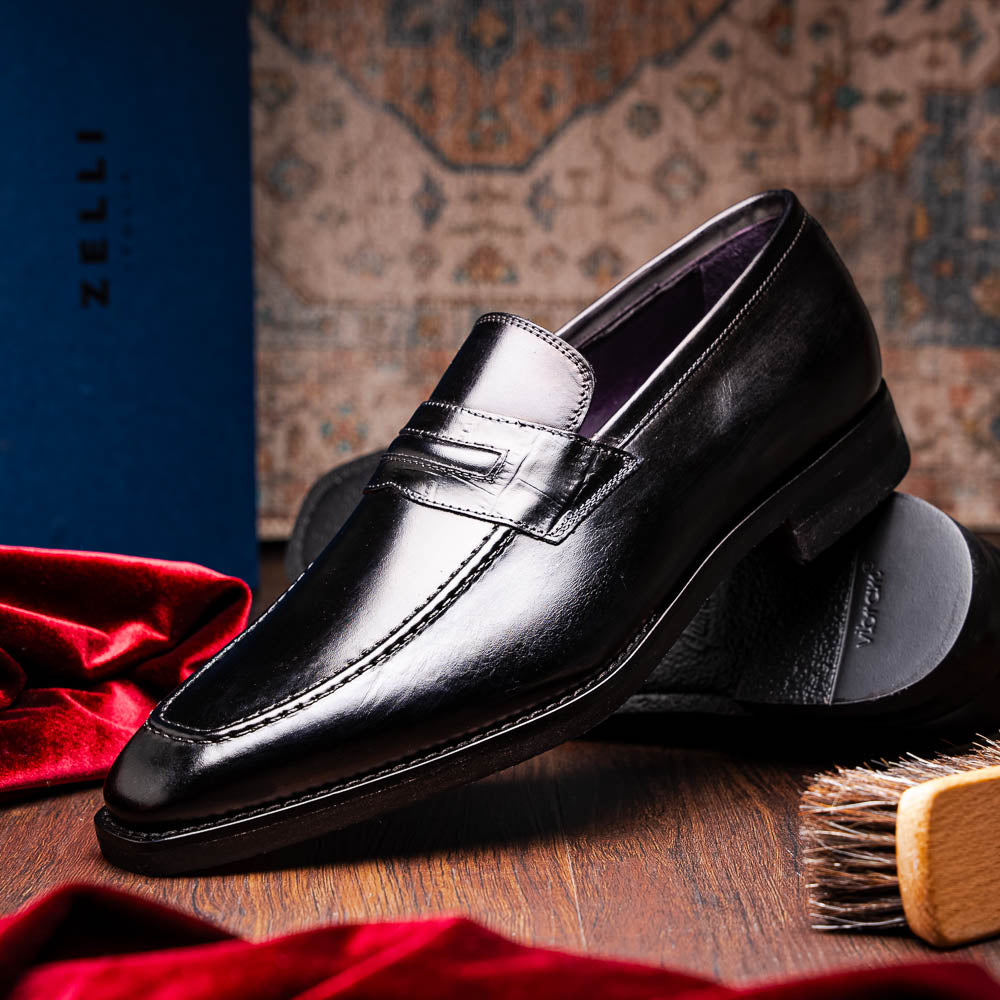 15-703-BLK MEO Hand Burnished Loafers Black