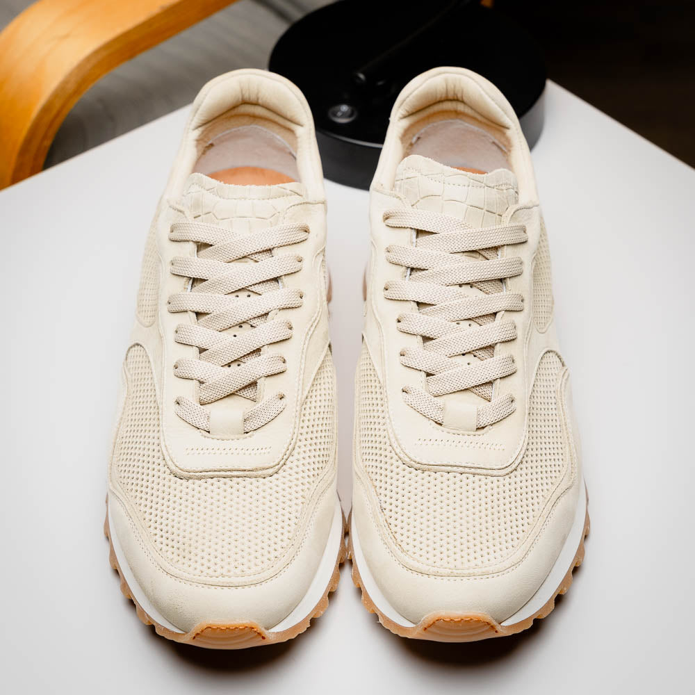66-246-SND MILO Suede & Mesh Trainer Sand Size 10