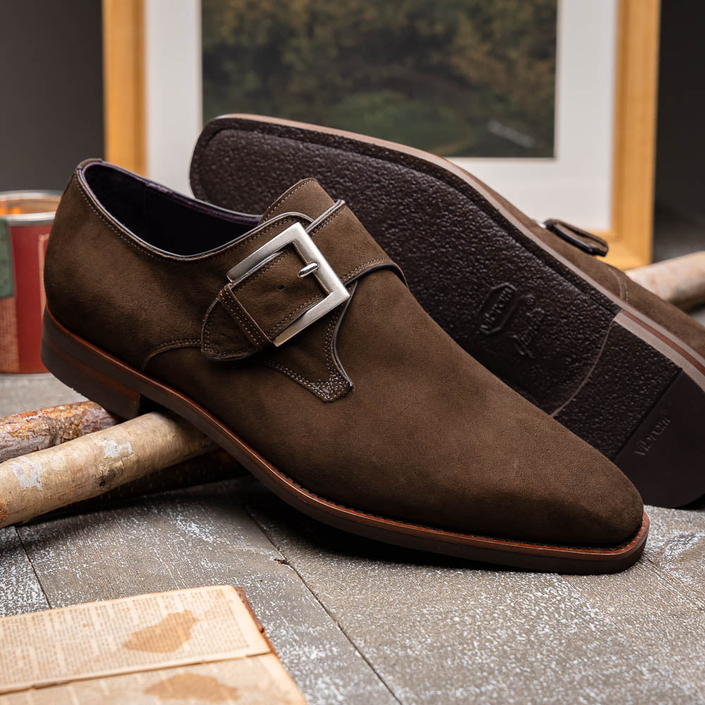 56-110-DBR Hebilla Monk Strap Italian Suede Calfskin Dark