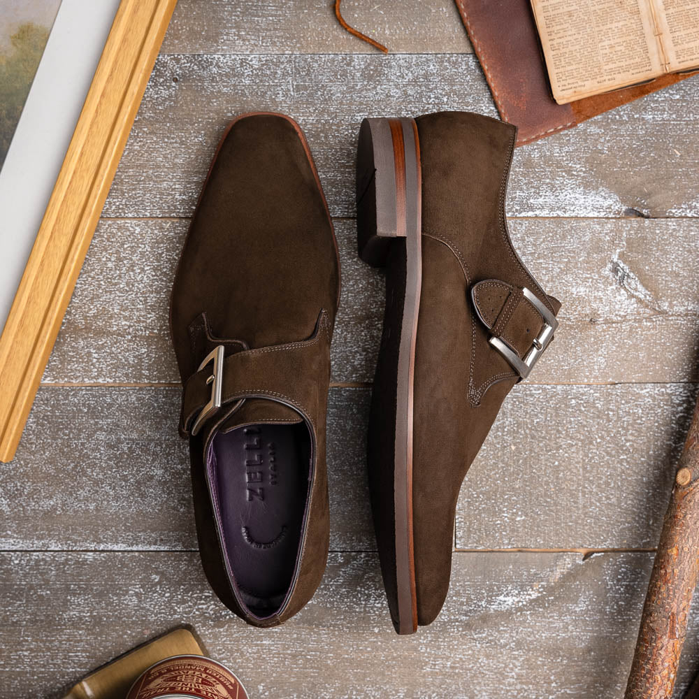 56-110-DBR Hebilla Monk Strap Italian Suede Calfskin Dark 56-110-DBR Hebilla Monk Strap Italian Suede Calfskin Dark