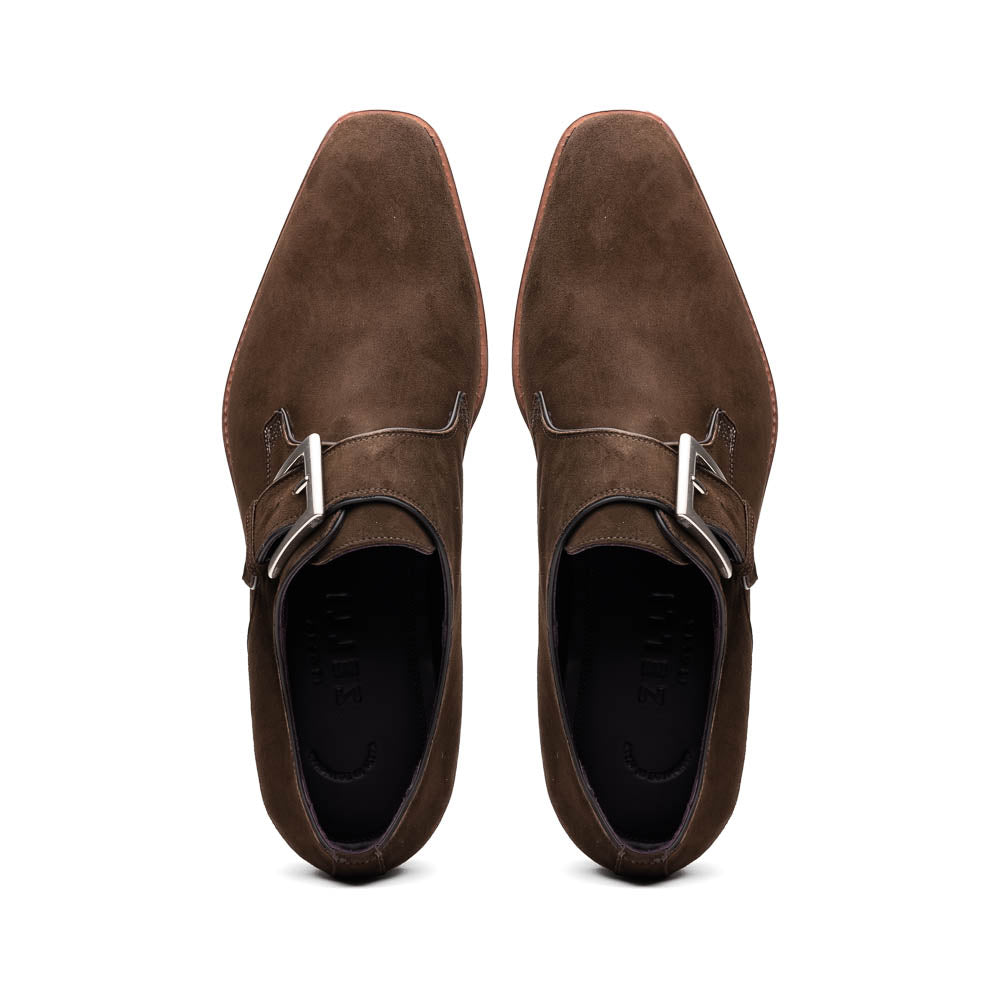56-110-DBR Hebilla Monk Strap Italian Suede Calfskin Dark Brown