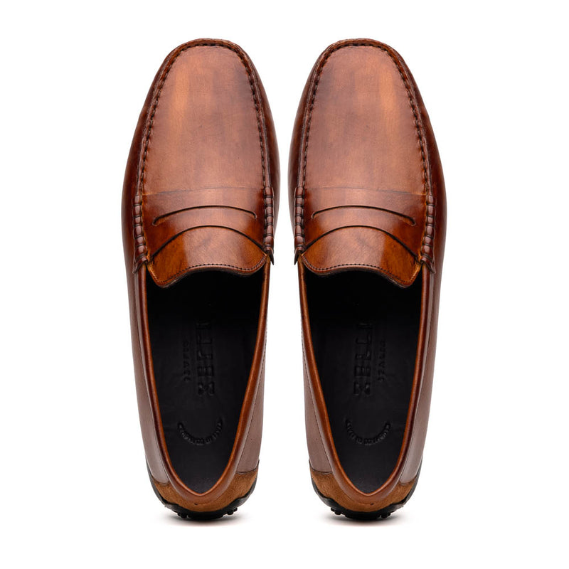 35-115-CGN MONZA Hand Burnished Italian Calfskin Driving Loafers Cognac