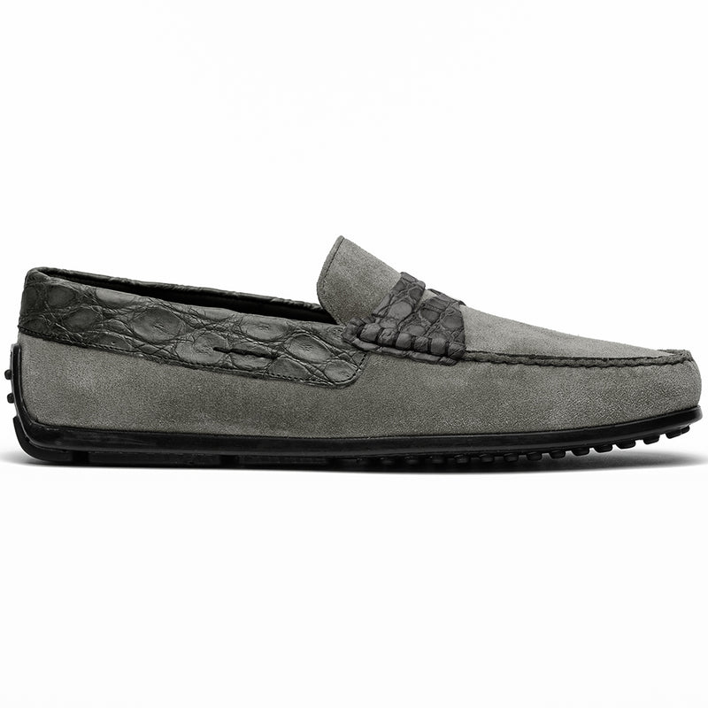 31-160-GRY MONZA Sueded Calfskin with Crocodile Driver, Grey