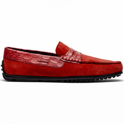 31-160-RED MONZA Sueded Calfskin with Crocodile Driver, Red