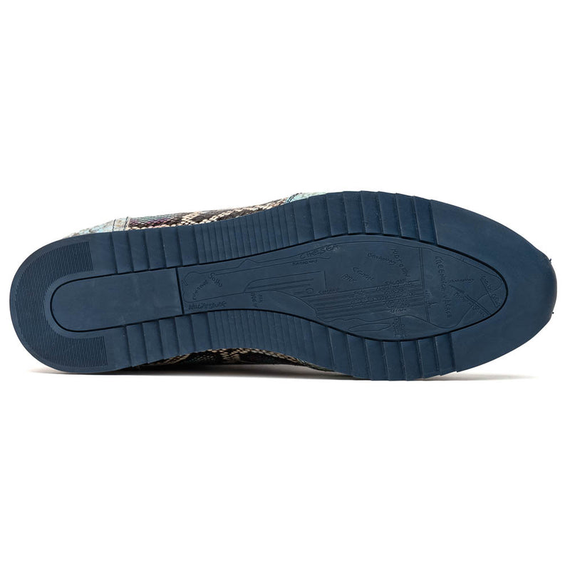 65-215-BLU PERI Python Embossed Italian Calfskin Sneakers, Marine Blue