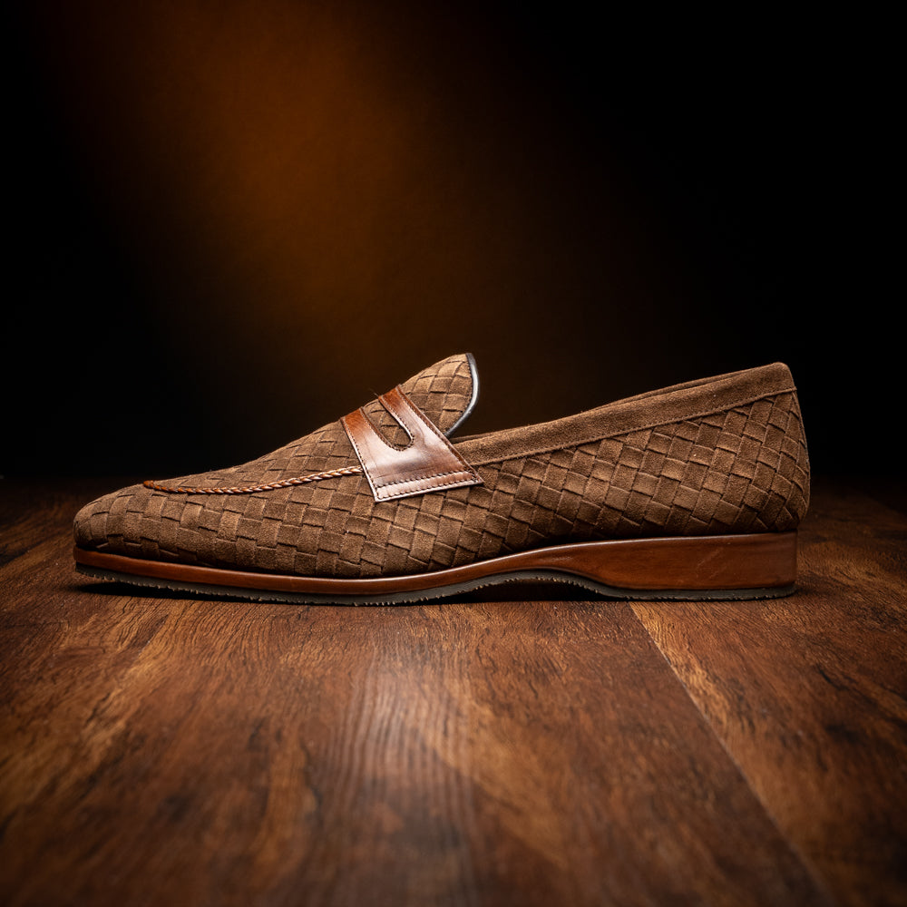 16-696-BRN PISA Italian Suede Hand-Woven Loafers Brown