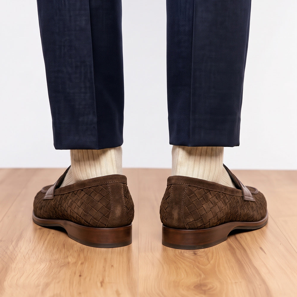16-696-BRN PISA Italian Suede Hand-Woven Loafers Brown