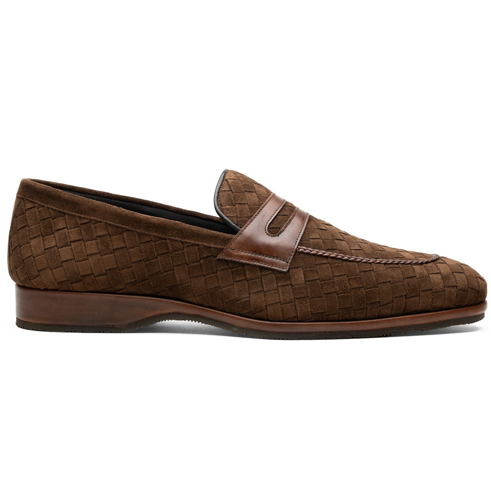 16-696-BRN PISA Italian Suede Hand-Woven Loafers Brown