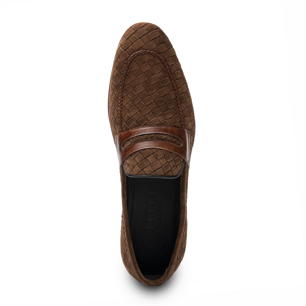 16-696-BRN PISA Italian Suede Hand-Woven Loafers Brown