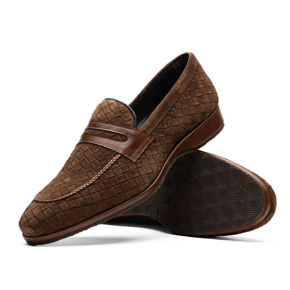16-696-BRN PISA Italian Suede Hand-Woven Loafers Brown