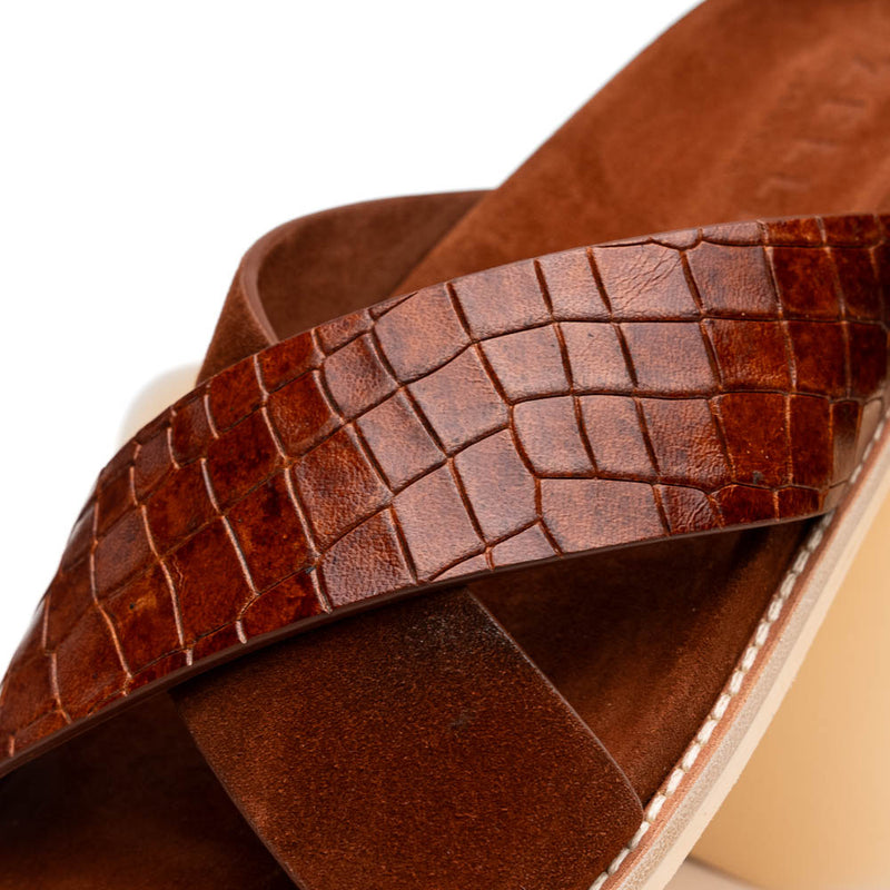 06-101-CGN RENA Italian Goatskin Suede Croc Embossed Slide Cognac