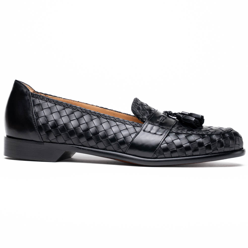 15-250-BLK RIVIERA Basketweave Calfskin Tassel Loafer, Black