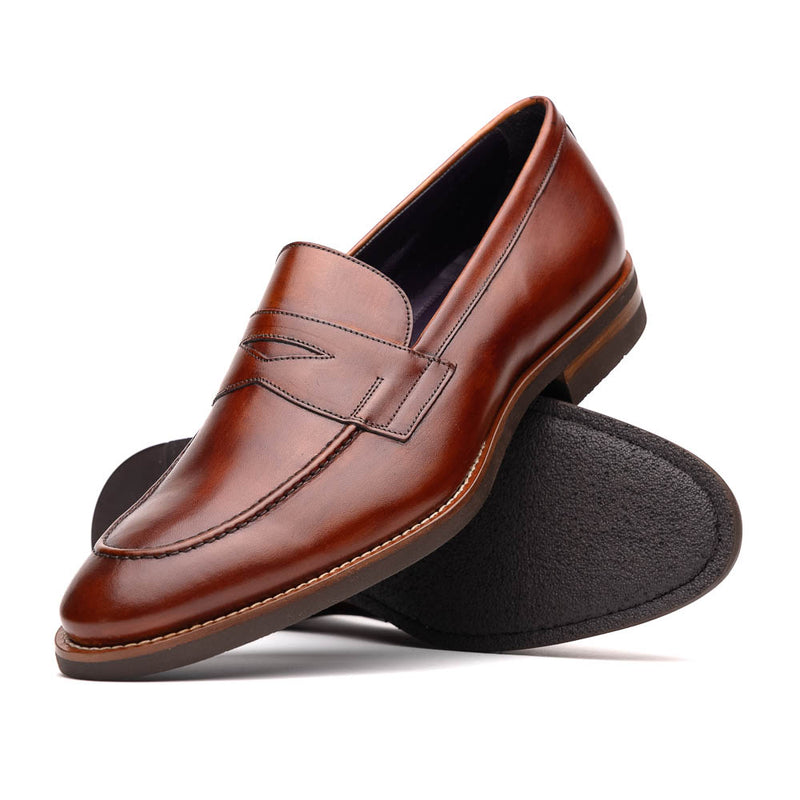 15-400-CGN ROMA Hand Burnished Calfskin Penny Loafer Cognac