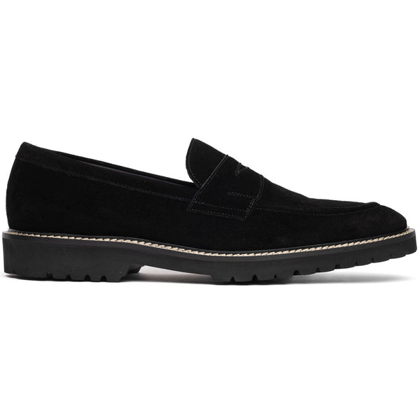 16-657-BLK ROMA Italian Suede Penny Loafers Black