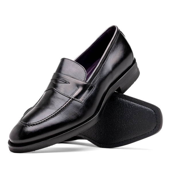 15-400-BLK ROMA Hand Burnished Calfskin Penny Loafer Black