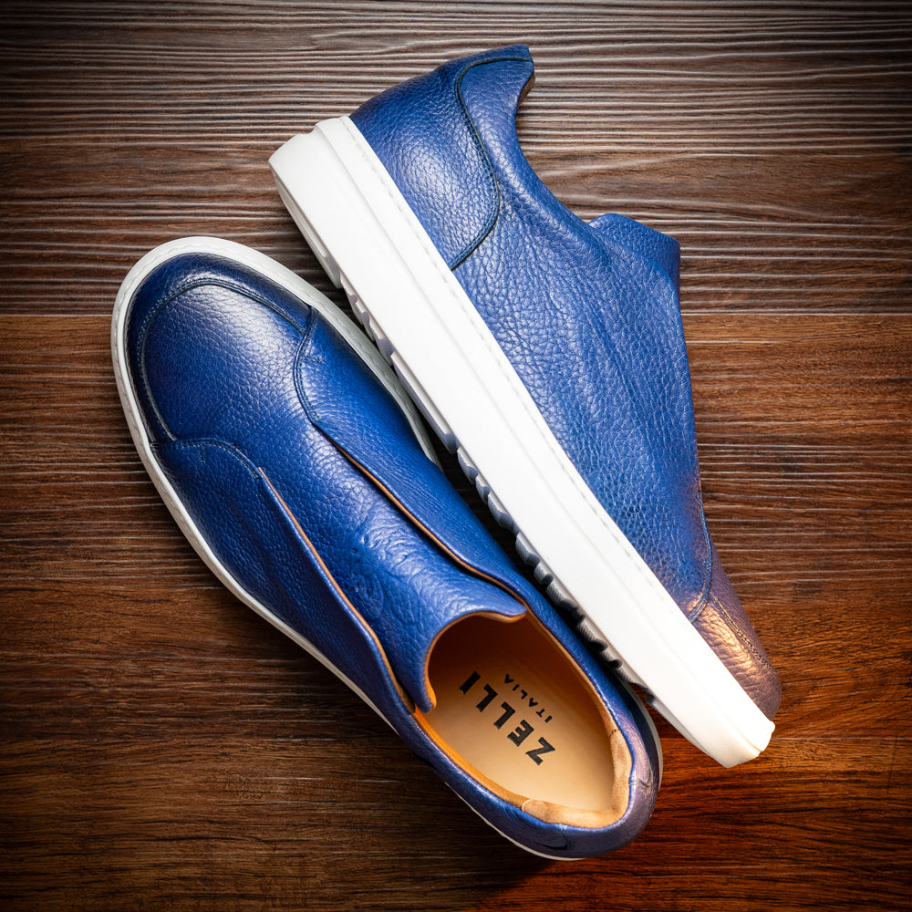 65-225-NVY SPETTACOLARE Italian Pebble Grain Calfskin Sneakers Navy