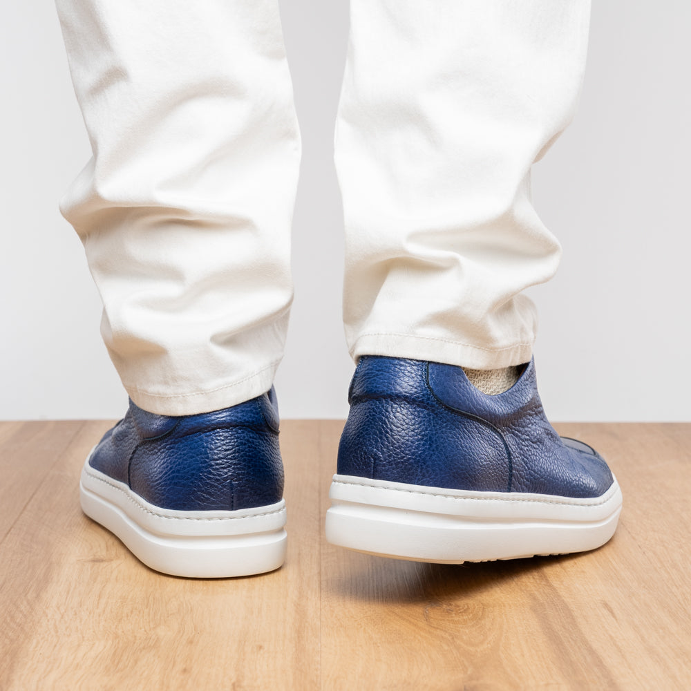 65-225-NVY SPETTACOLARE Italian Pebble Grain Calfskin Sneakers Navy
