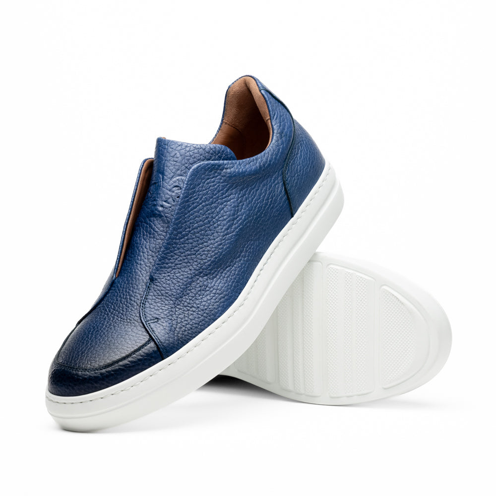 65-225-NVY SPETTACOLARE Italian Pebble Grain Calfskin Sneakers Navy