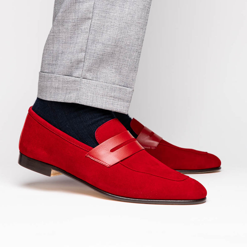 16-672-RED Tippa Suede & Calfskin Penny Loafers Red