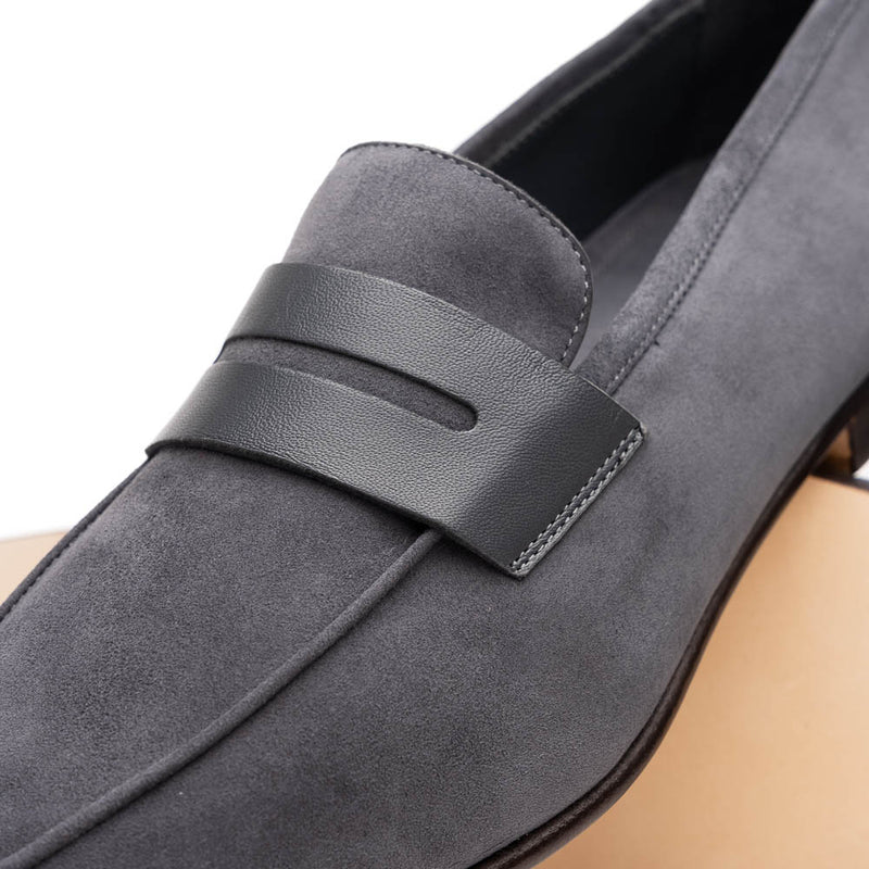 16-672-GRY Tippa Suede & Calfskin Penny Loafers Grey