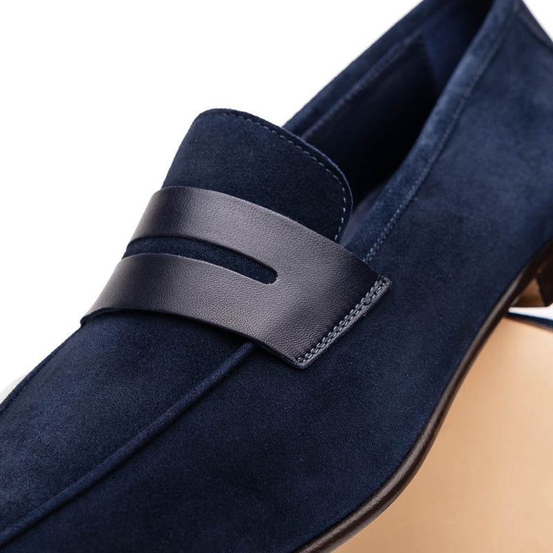 16-672-NVY Tippa Suede & Calfskin Penny Loafers Navy