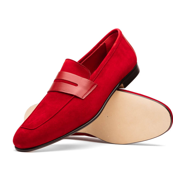 16-672-RED Tippa Suede & Calfskin Penny Loafers Red