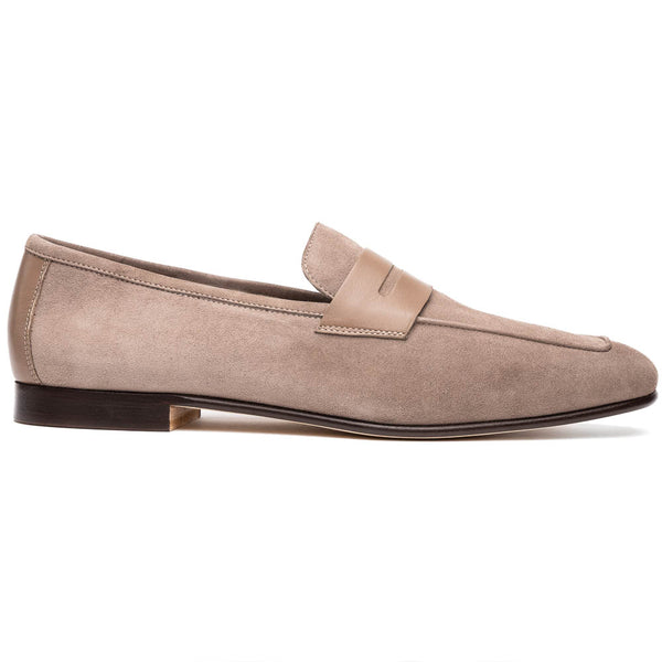 16-672-TPE Tippa Suede & Calfskin Penny Loafers Taupe
