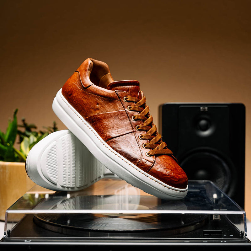 65-348-CGN Vivo Italian Tumbled Calfskin Sneaker Cognac