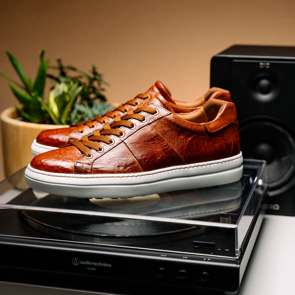 65-348-CGN Vivo Italian Tumbled Calfskin Sneaker Cognac