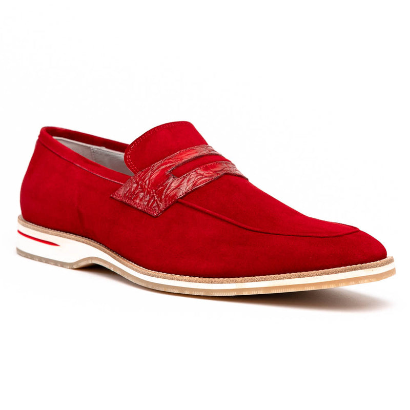 11-020-RED MEO 3 Sueded Goatskin Penny Loafer, Red – Zelli Italia